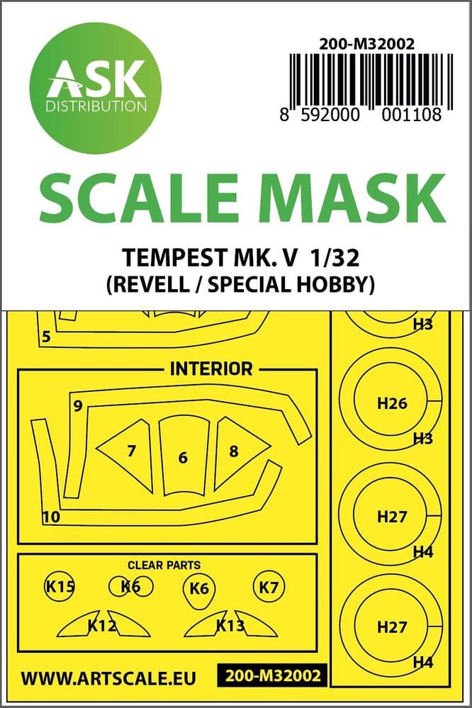 Art Scale 1/32 Tempest Mk.V Wheels & Canopy Masks (Inside & Outside) # M200-32002
