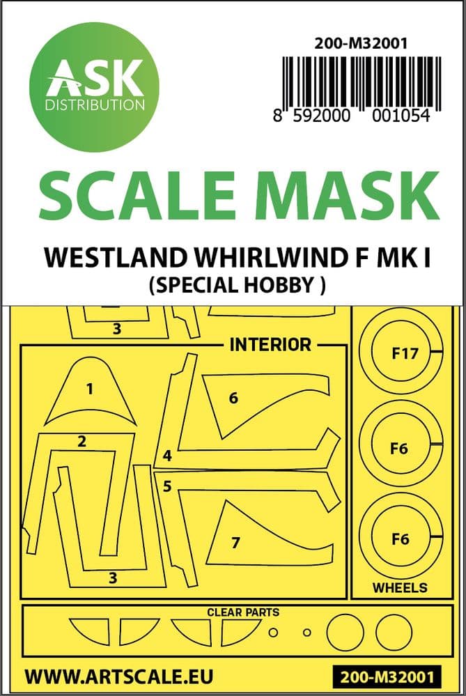 Art Scale 1/32 Westland Whirlwind Mk.I Wheel & Canopy Masks (In & Out) # 200-M32001