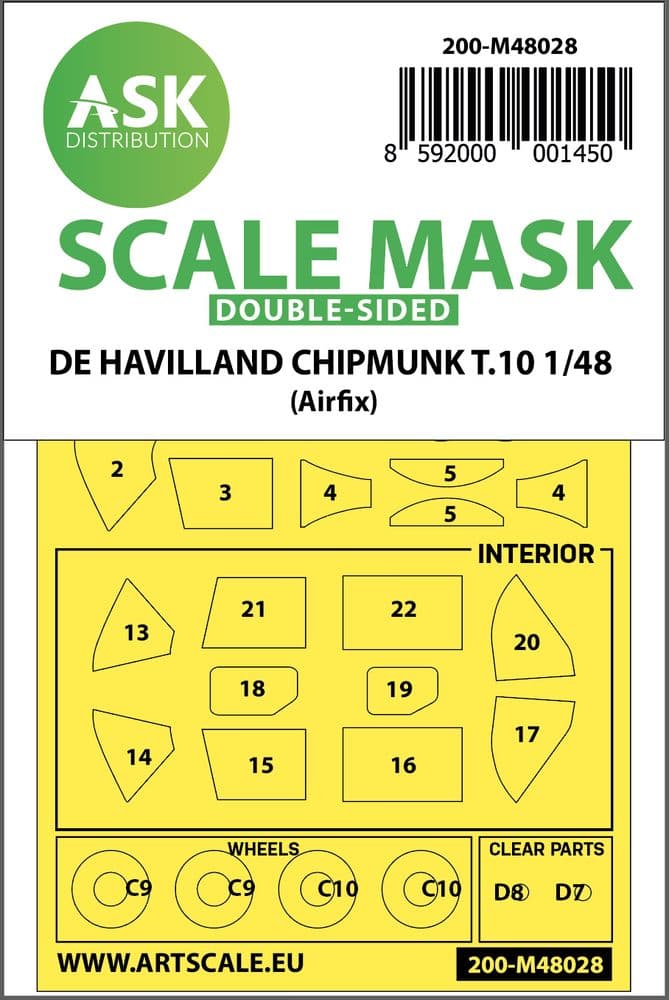 Art Scale 1/48 D.H. Chipmunk T.10 Wheels & Canopy Masks (In & Outside) # 200-M48028