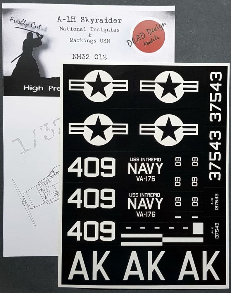Dead Design Models 1/32 A-1H Skyraider National Insignia Masks & USN Markings # NM32012