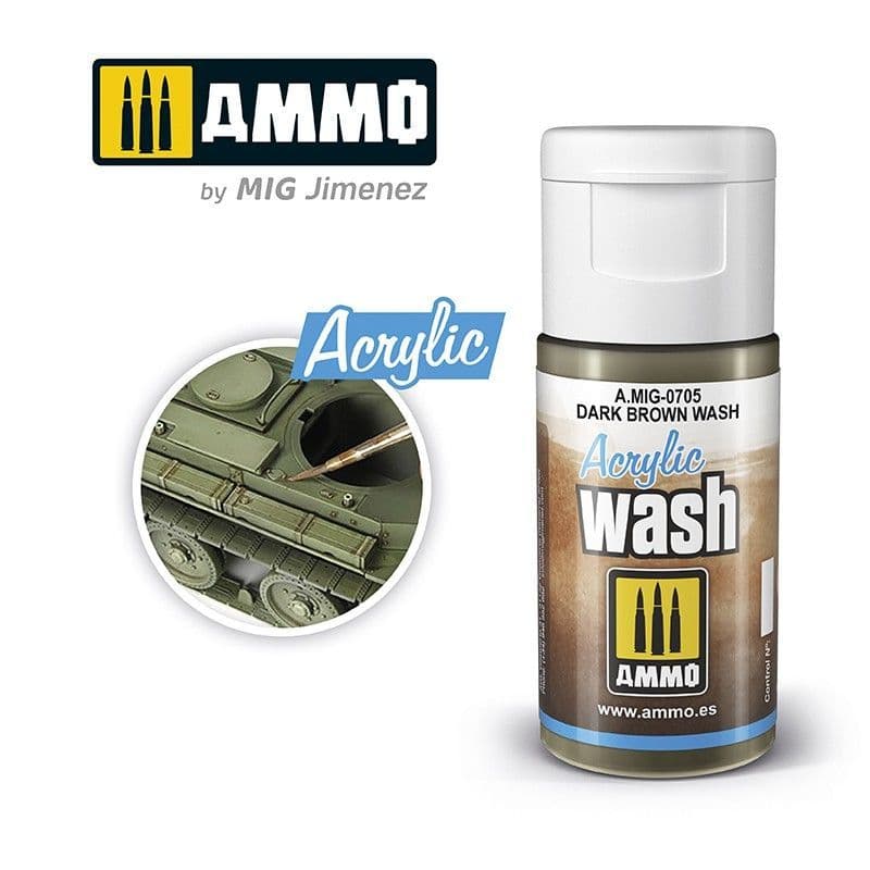 Ammo by Mig 15ml Dark Brown Wash Acrylic Wash # MIG-705