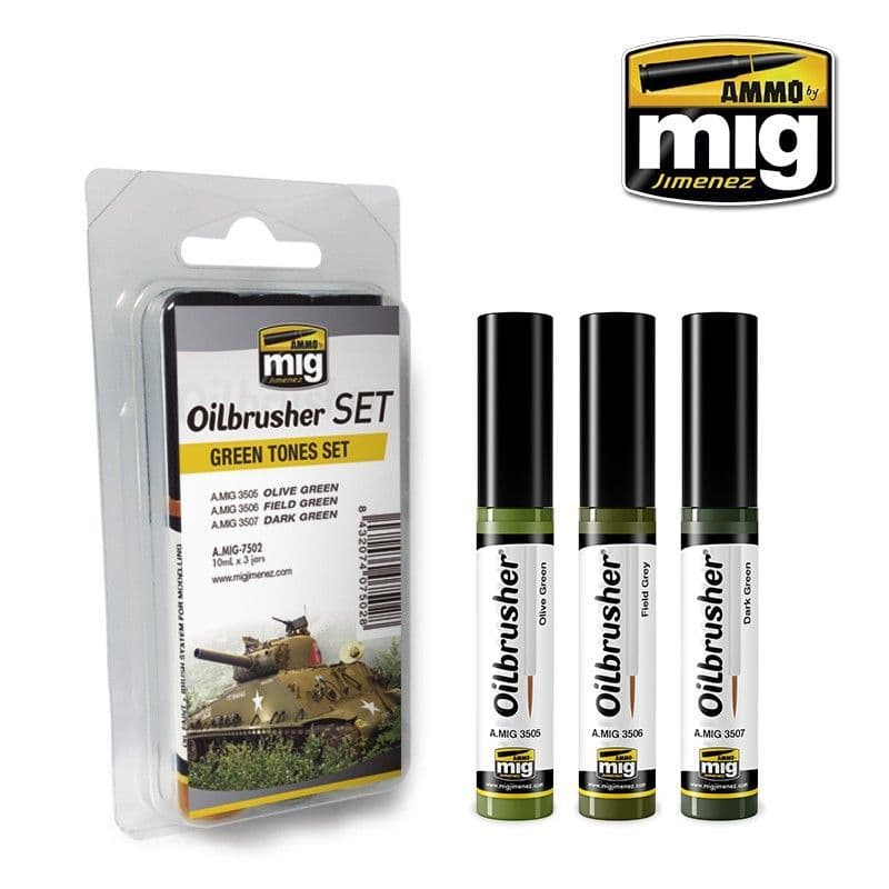 Ammo by Mig - Green Tones Oilbrusher Set # MIG-7502