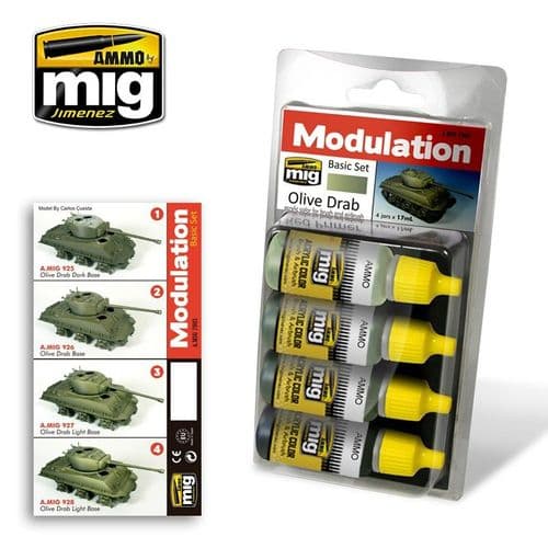 Ammo by Mig - Olive Drab Modulation Acrylic Paint Set # MIG-7003
