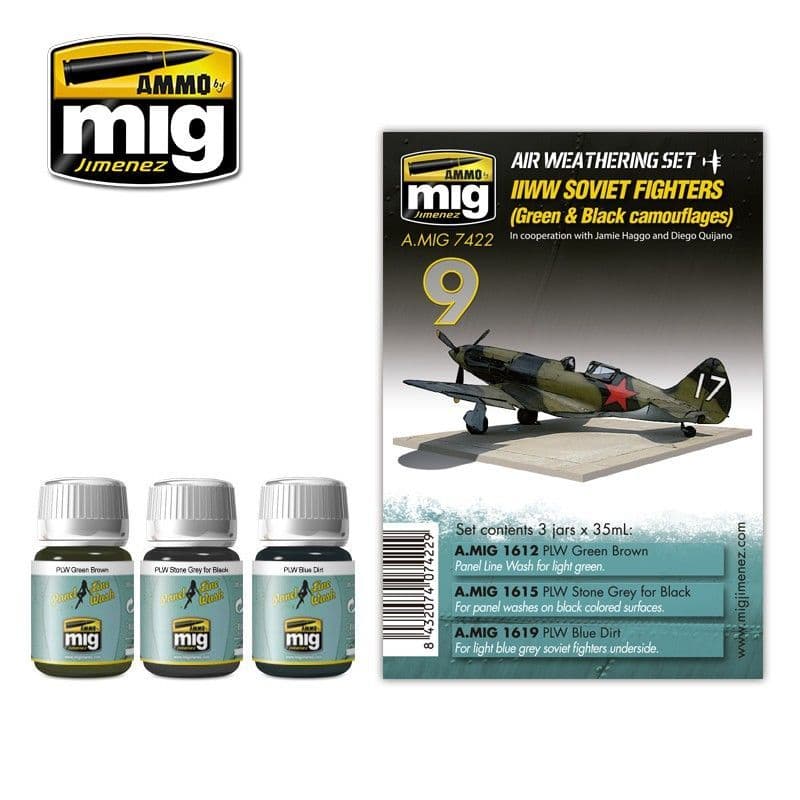 Ammo by Mig - WWII Soviet Fighters (Green & Black Camouflages) Air Weathering Set # MIG-7422