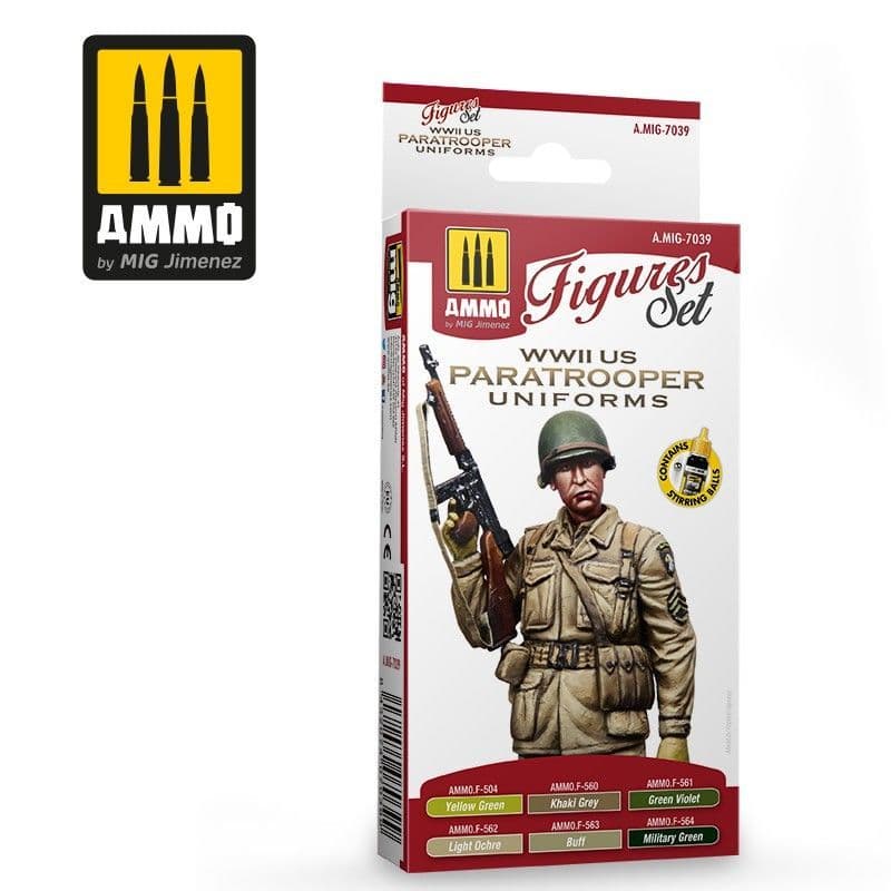 Ammo by Mig - WWII US Paratrooper Uniforms Figures Acrylic Paint Set # MIG-7039