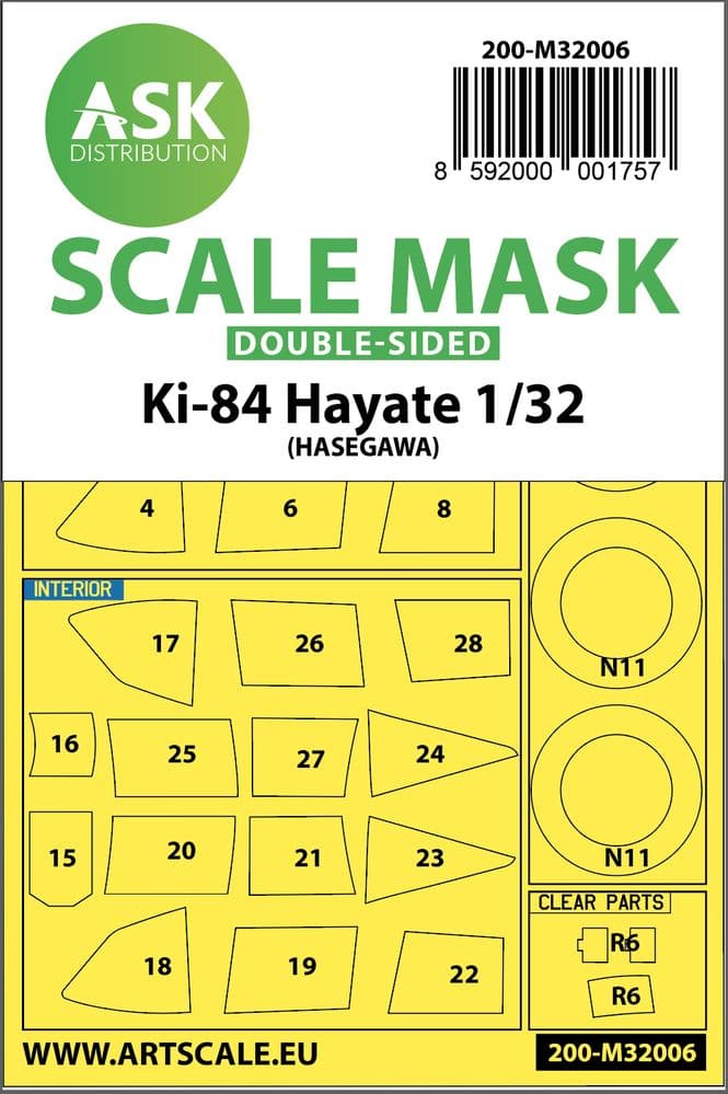 Art Scale 1/32 Nakajima Ki-84 Hayate Wheel & Canopy Masks (Inside & Outside) # 200-M32006