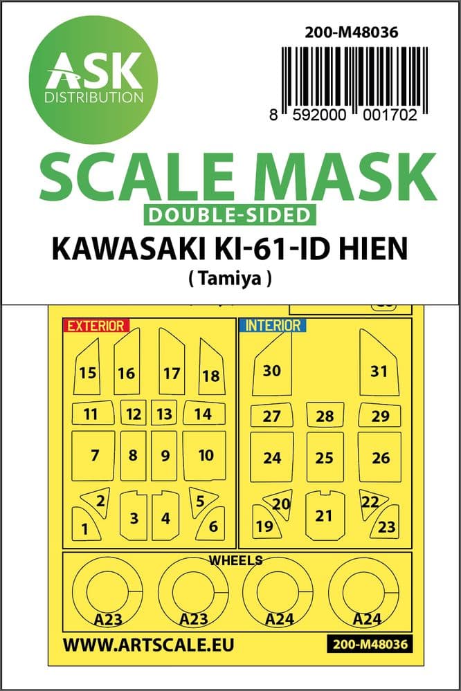 Art Scale 1/48 Kawasaki Ki-61-ID Hien Wheel & Canopy Masks (Inside & Outside) # 200-M48036