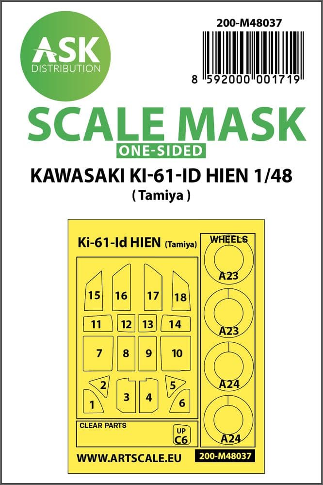 Art Scale 1/48 Kawasaki Ki-61-ID Hien Wheel & Canopy Masks (Outside Only) # 200-M48037