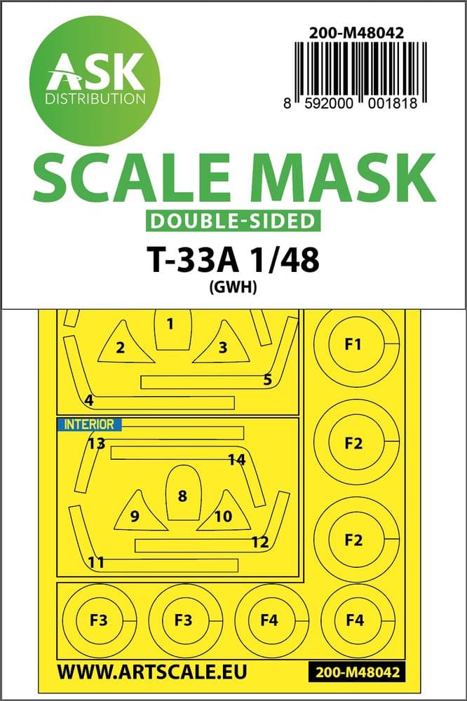Art Scale 1/48 Lockheed T-33A Wheel & Canopy Masks (Inside & Outside) # 200-M48042