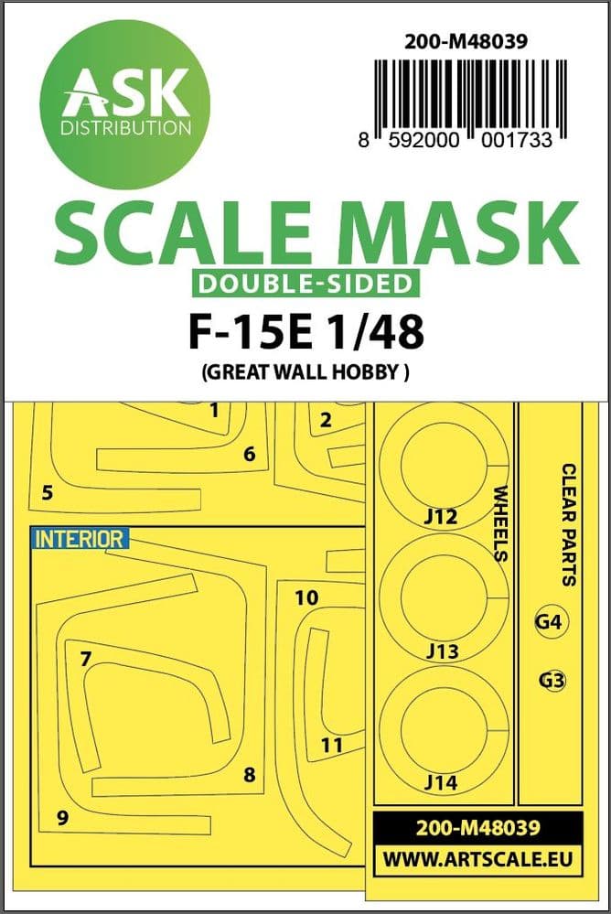 Art Scale 1/48 McDonnell F-15E Eagle Wheels & Canopy Masks (Inside & Outside) # 200-M48039