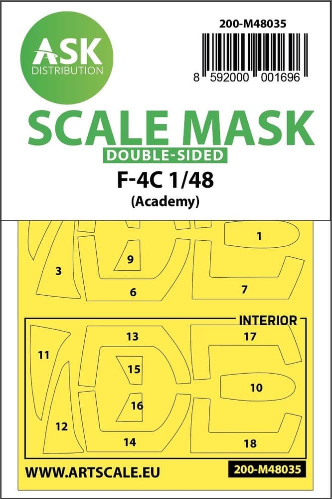 Art Scale 1/48 McDonnell F-4C Phantom Wheel & Canopy Masks (Inside & Outside) # 200-M48035