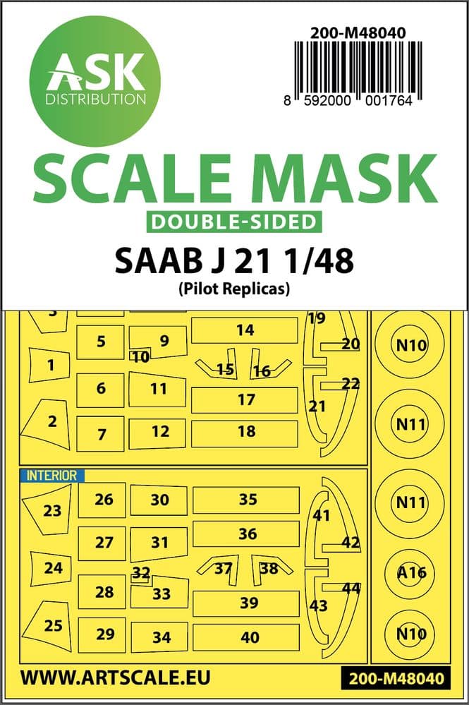 Art Scale 1/48 SAAB J-21A3 Wheel & Canopy Masks (Inside & Outside) # 200-M48040
