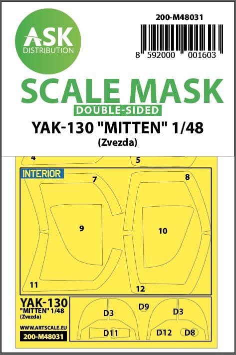 Art Scale 1/48 Yakovlev Yak-130 "Mitten" Canopy Masks (Inside & Outside) # 200-M48031