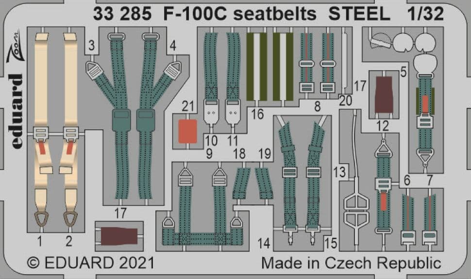 EDUARD ZOOM 33285 Seatbelts STEEL for Trumpeter® Kit F-100C in 1:32