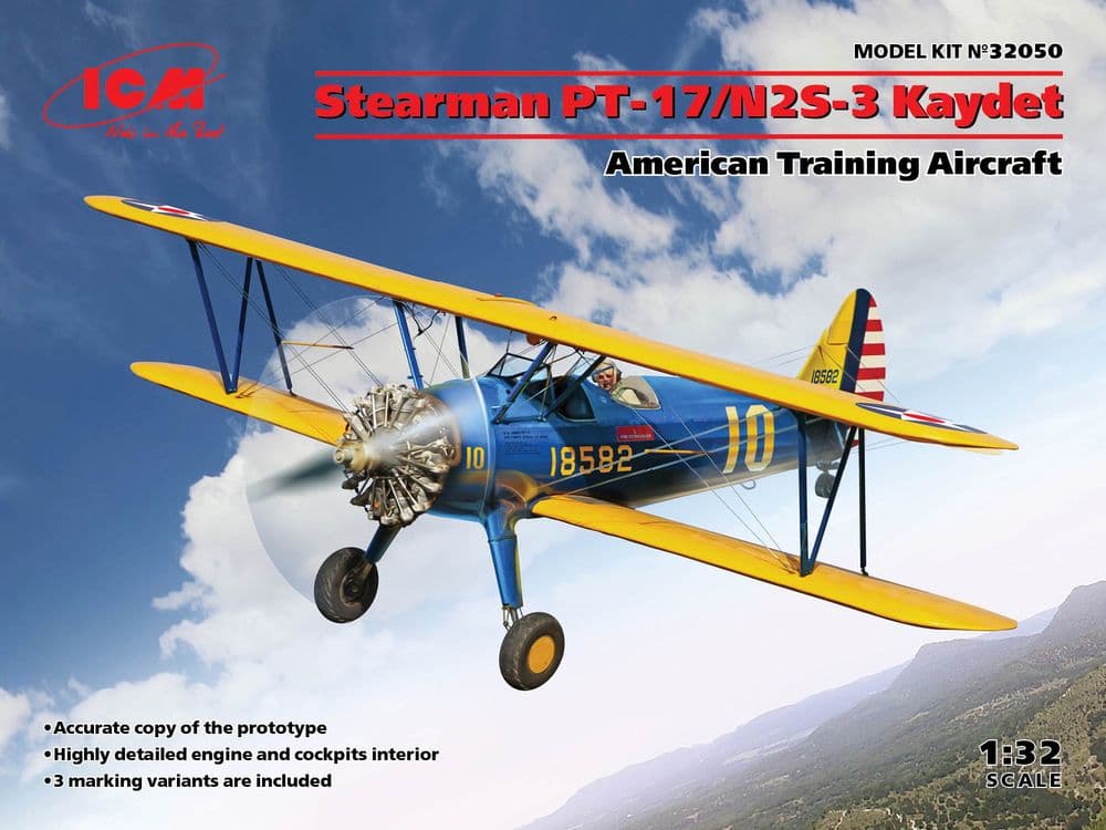 ICM 1/32 Stearman PT-17/N2S-3 Kaydet American Training Aircraft # 32050