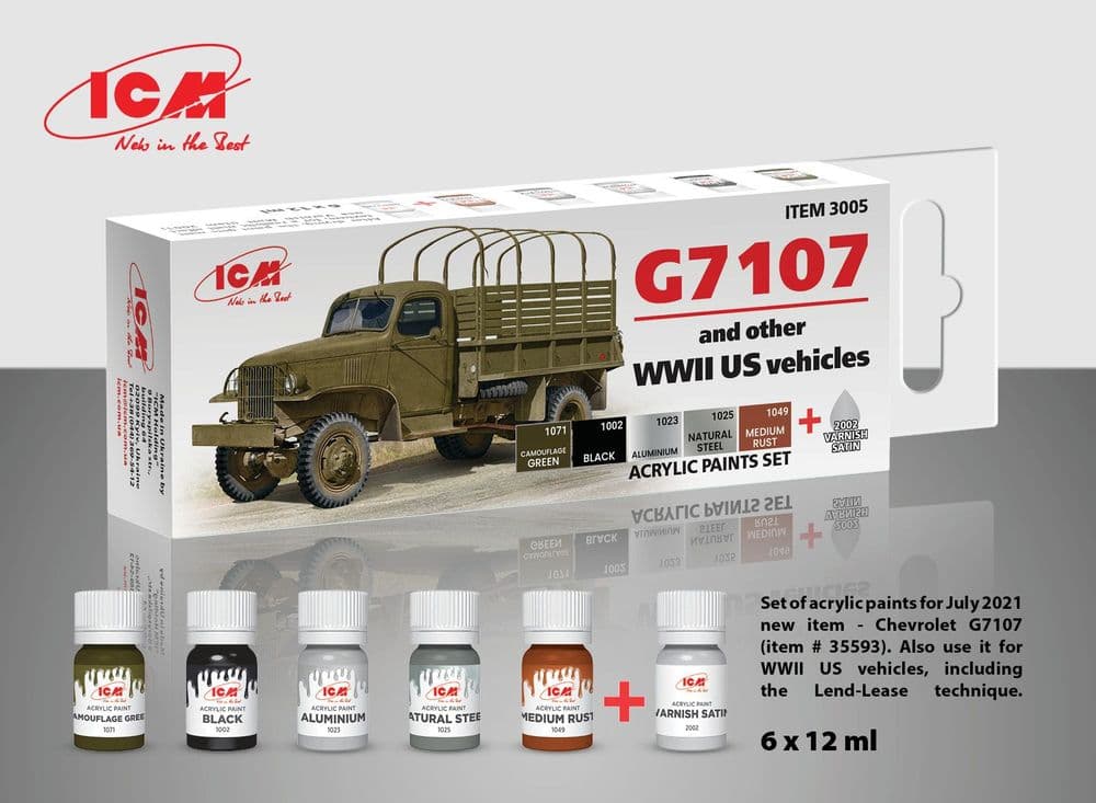 ICM - G7107 4x4 WWII Army Truck and other WWII US Vehicles Acrylic Paint Set # 3005
