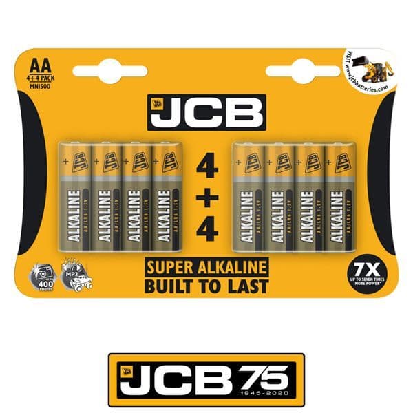JCB - Pack of 8 Super Alkaline Built to Last AA Batteries # 21075
