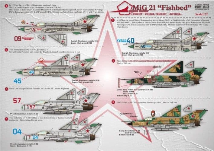 Print Scale 48-008 Decal Mig-21 «Fishbed» 1/48 scale Wet Decal Aircraft
