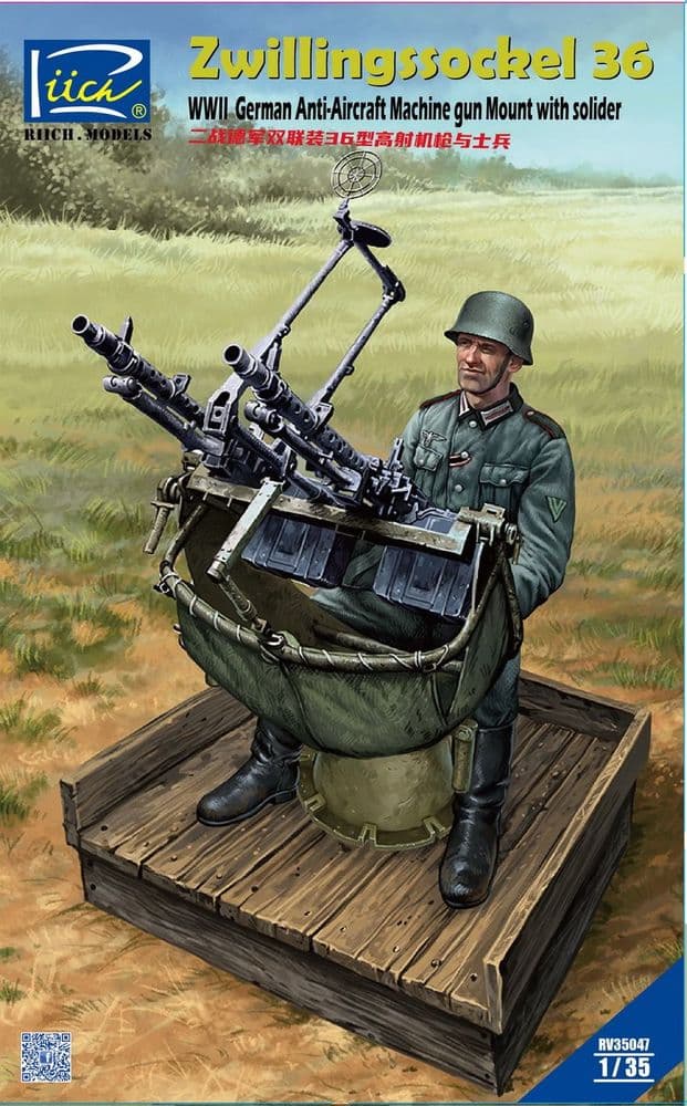 Riich Models 1/35 Zwillingssockel 36 WWII German Anti-Aircraft Machine Gun Mount with Solider # RV35
