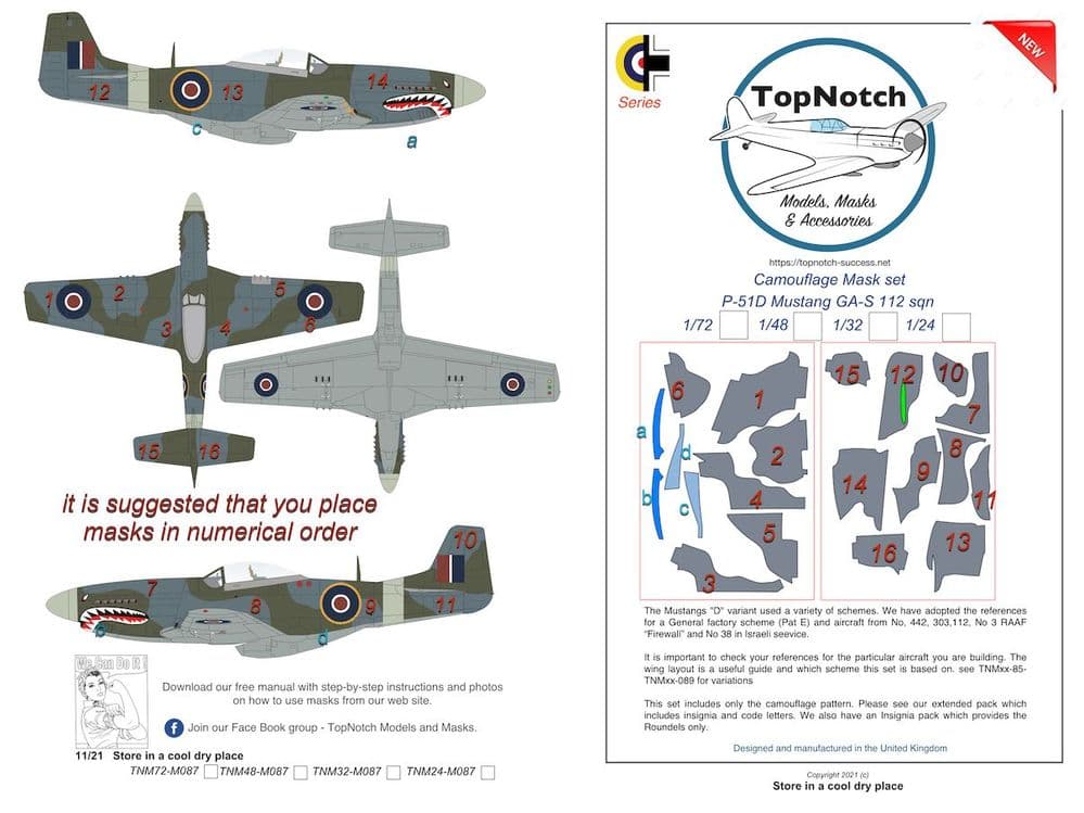 TopNotch 1/24 North-American P-51D Mustang GA-S 112 sqn Camouflage Mask # 24-M087