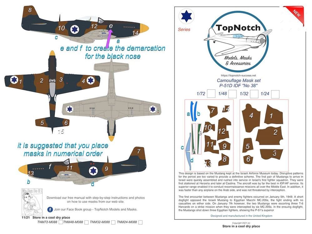 TopNotch 1/24 North-American P-51D Mustang IDF "No 38" Camouflage Mask # 24-M089