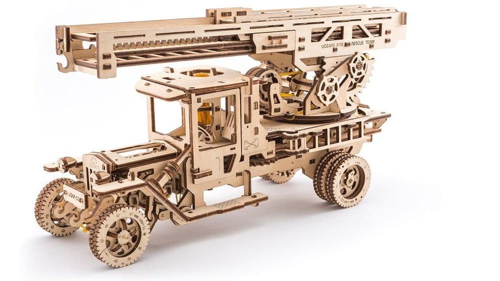 UGears Mechanical Model - Wooden Fire Truck with Ladder # 70022