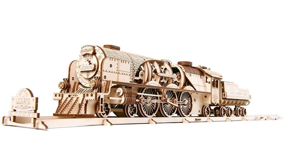 UGears Mechanical Model - Wooden V-Express Steam Train with Tender # 70058